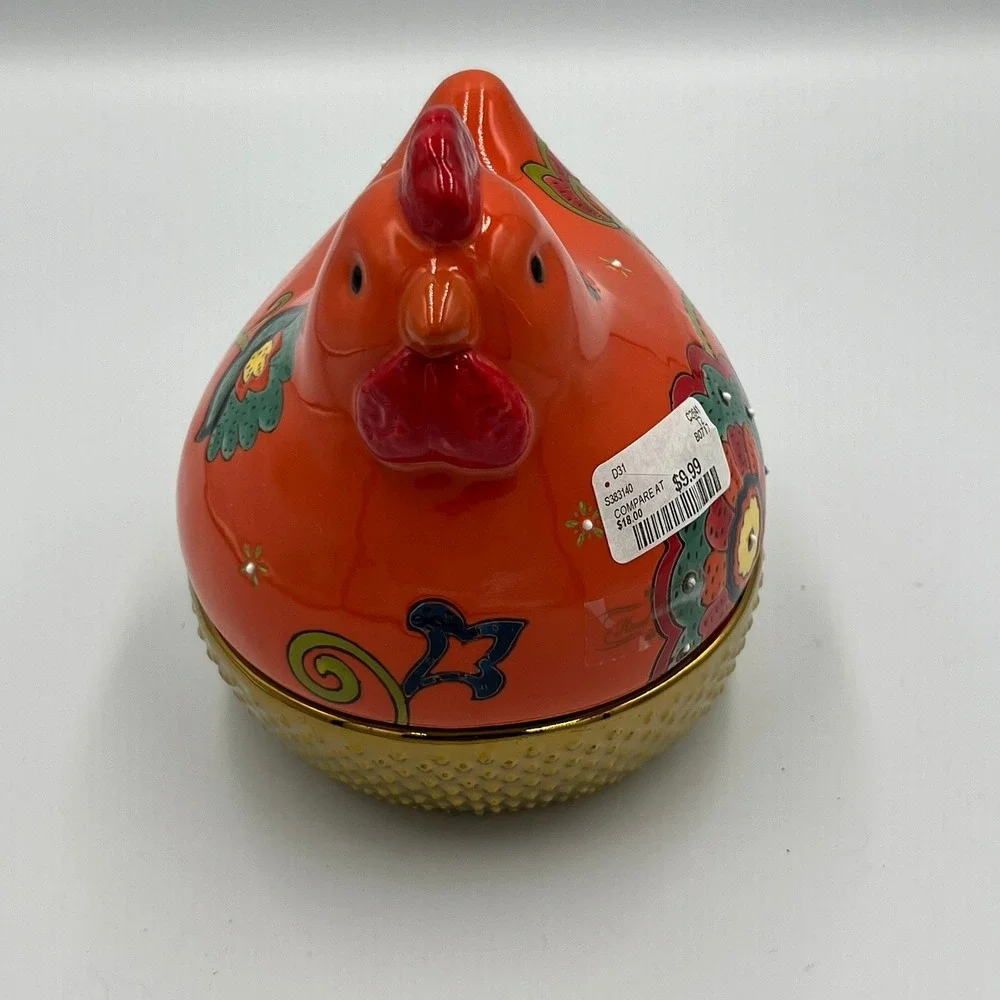 Royal Hen on Nest Candy Dish Unisex OS Orange NWOT Floral Ceramic Gold Base‎